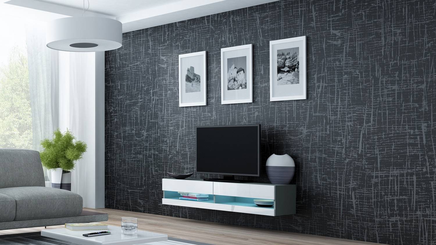 TV stolík VIGO NEW 140 (sivá/biely lesk)